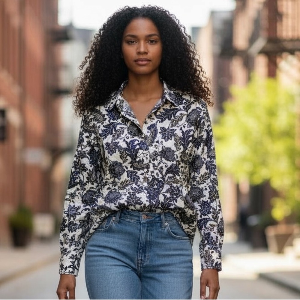 Tommy Hilfiger High Button Down Blouse, Front pocket, Women’s Blouse Size L